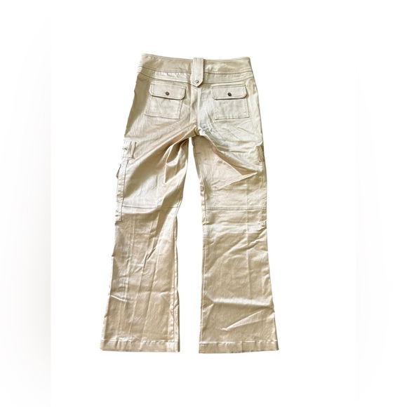 Cache Gold Satin Cargo Flare Pants Size 6 Vintage Y2K Cotton Rayon - Picture 2 of 9